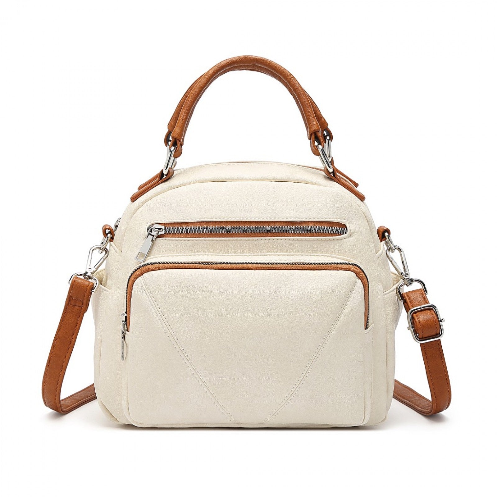 Miss Lulu Bowler Style Shoulder Bag (LB6907) - Beige & Brown