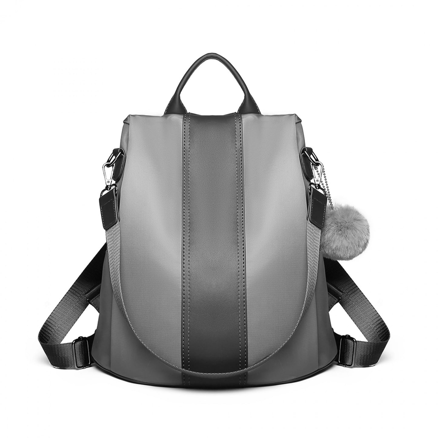 Miss Lulu Two Way Backpack Shoulder Bag with Pom Pom Pendant (LG1903) - Grey