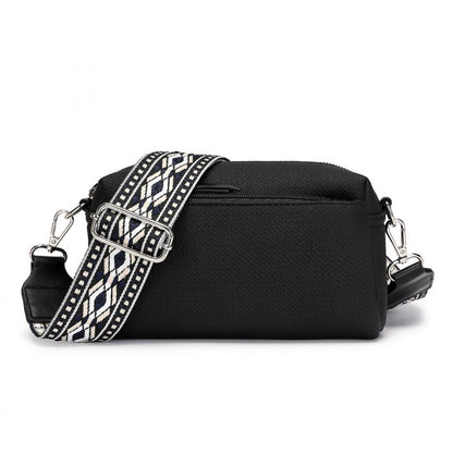 Miss Lulu Ethnic Jacquard Strap Water-Resistant Crossbody Bag (LH2410) - Black