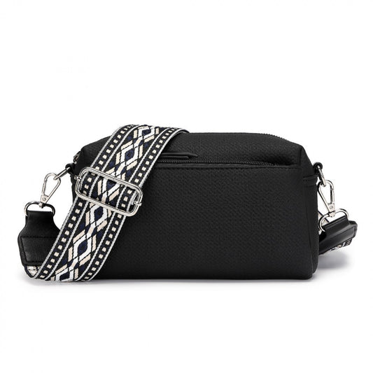 Miss Lulu Ethnic Jacquard Strap Water-Resistant Crossbody Bag (LH2410) - Black