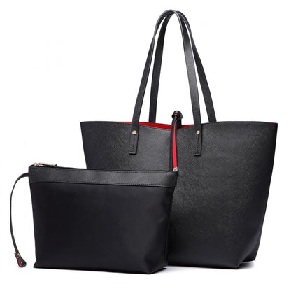 Miss Lulu Women Reversible Contrast Shopper Tote Bag Black (LT6628-1) - Miss Lulu Women Reversible Contrast Shopper Tote Bag Black