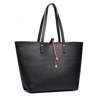 Miss Lulu Women Reversible Contrast Shopper Tote Bag Black (LT6628-1) - Miss Lulu Women Reversible Contrast Shopper Tote Bag Black
