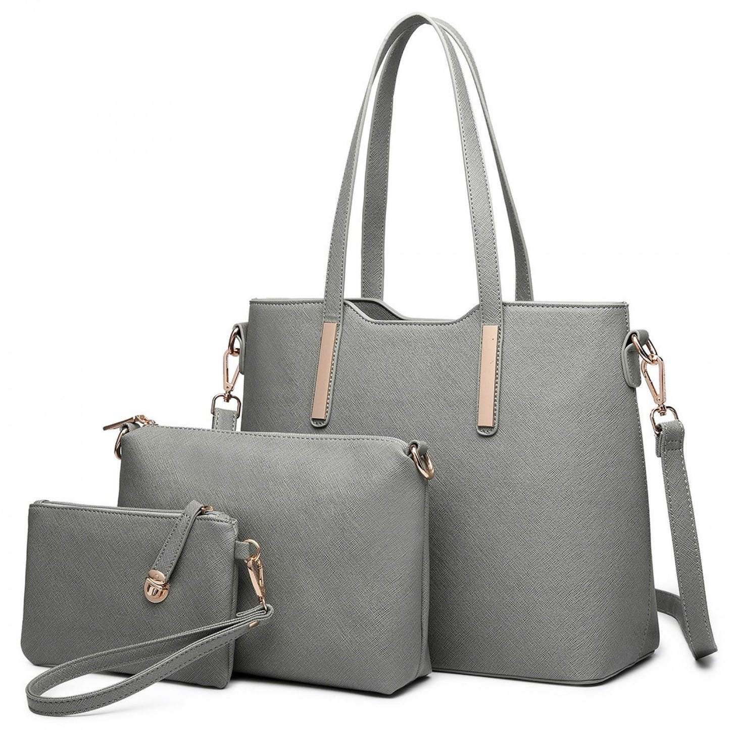 Miss Lulu Three Piece Tote Shoulder Bag And Clutch (LT6648) - Dark Grey