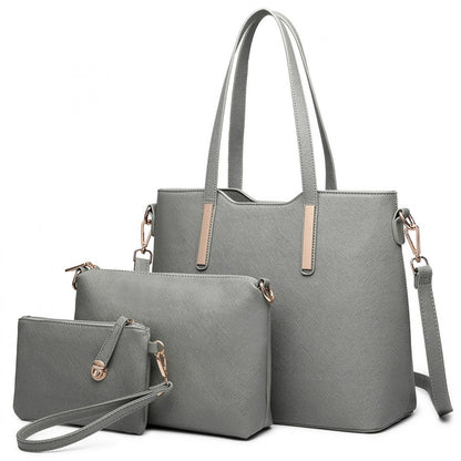 Miss Lulu Three Piece Tote Shoulder Bag And Clutch (LT6648) - Dark Grey