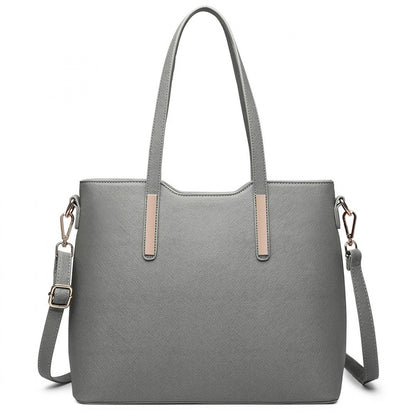 Miss Lulu Three Piece Tote Shoulder Bag And Clutch (LT6648) - Dark Grey