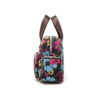 Kono Versatile Multi-Pocket Travel Bag With Adjustable Detachable Strap And Flower Print (MSK2434F) - Black