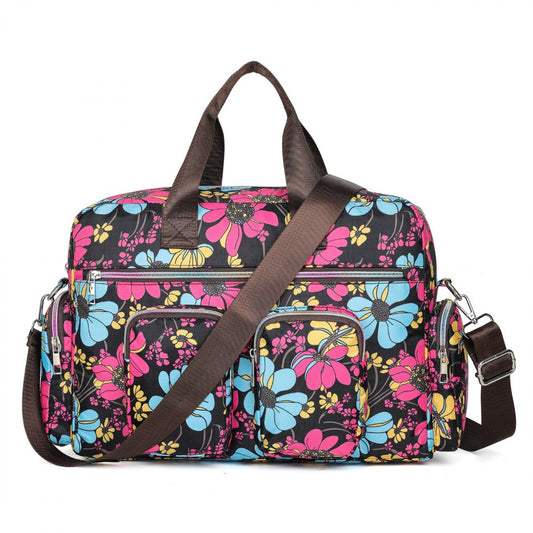 Kono Large Capacity Travel Bag with Multiple Zippered Pockets And Flower Print Perfect For Daily Use (MSK2436) - Black