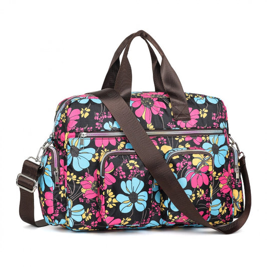 Kono Large Capacity Travel Bag with Multiple Zippered Pockets And Flower Print Perfect For Daily Use (MSK2436) - Black
