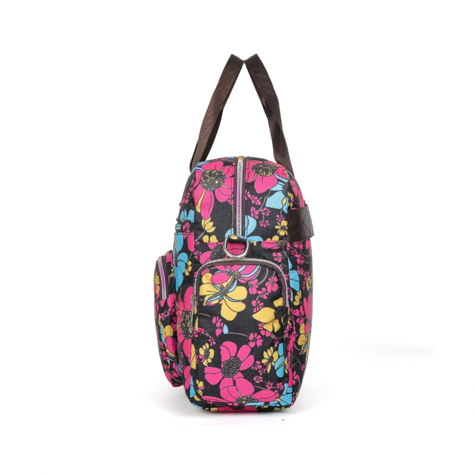 Kono Large Capacity Travel Bag with Multiple Zippered Pockets And Flower Print Perfect For Daily Use (MSK2436) - Black