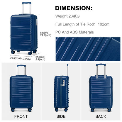 British Traveller Durable Polycarbonate and ABS Hard Shell Suitcase With TSA Lock (K2391L) - Navy