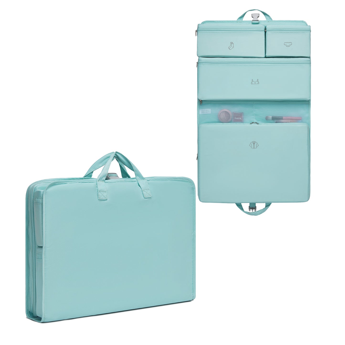 Kono 6-in-1 Hanging Travel Organiser Bag, Portable Foldable Packing Cubes Set with Trolley Sleeve (POK2523) - Blue