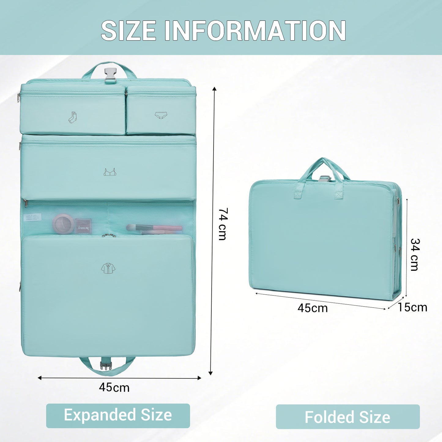 Kono 6-in-1 Hanging Travel Organiser Bag, Portable Foldable Packing Cubes Set with Trolley Sleeve (POK2523) - Blue