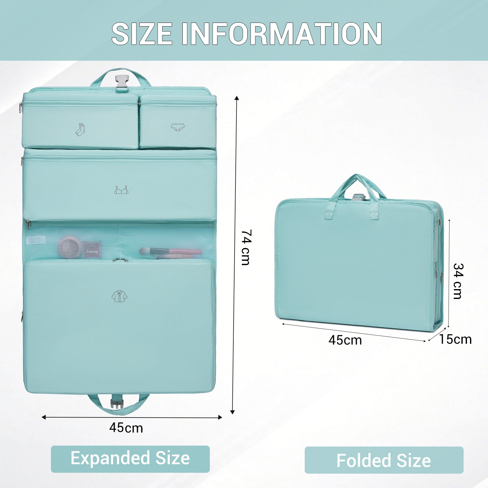 Kono 6-in-1 Hanging Travel Organiser Bag, Portable Foldable Packing Cubes Set with Trolley Sleeve (POK2523) - Blue