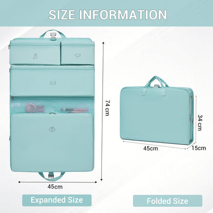 Kono 6-in-1 Hanging Travel Organiser Bag, Portable Foldable Packing Cubes Set with Trolley Sleeve (POK2523) - Blue