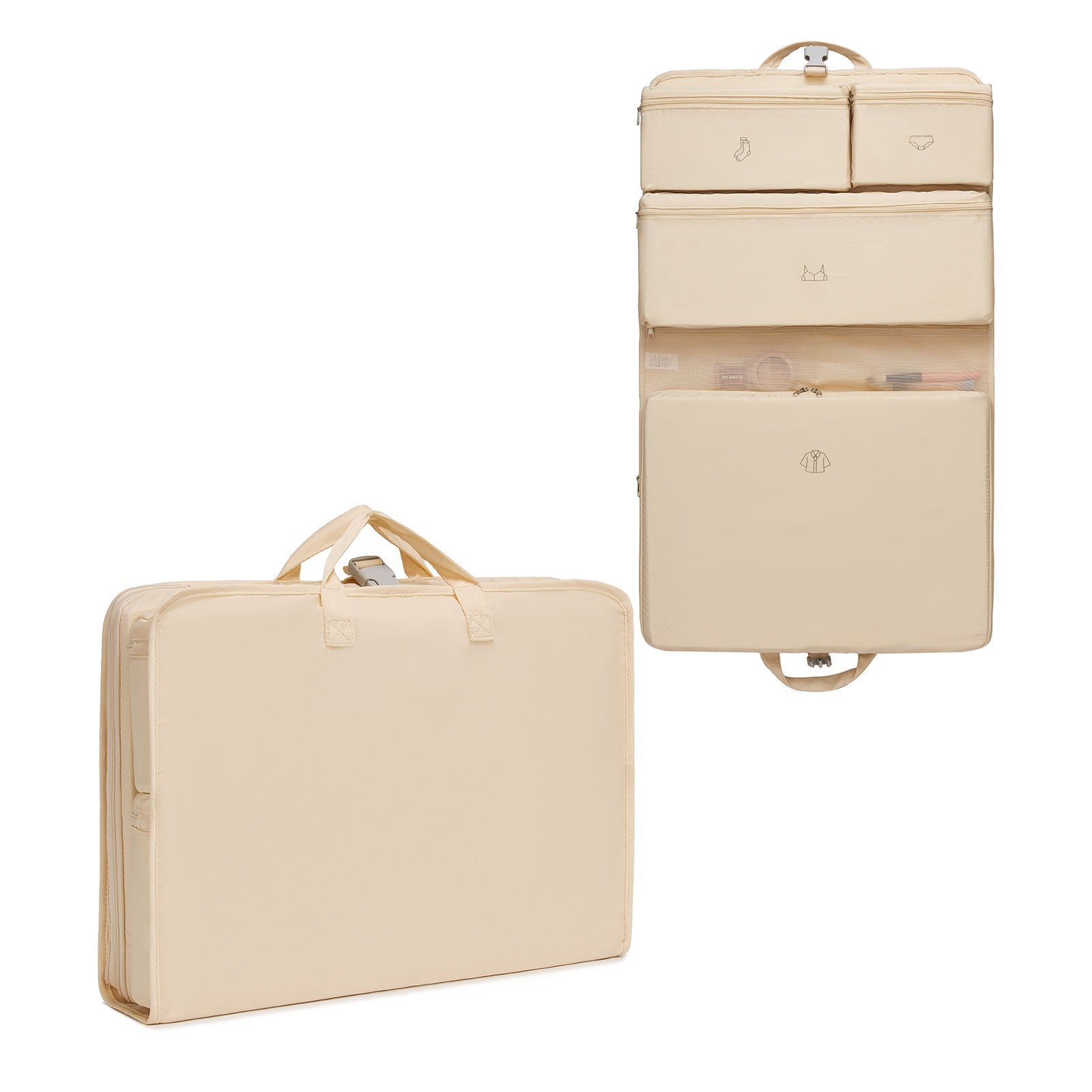 Kono 6-in-1 Hanging Travel Organiser Bag, Portable Foldable Packing Cubes Set with Trolley Sleeve (POK2523) - Beige