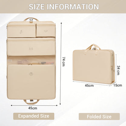 Kono 6-in-1 Hanging Travel Organiser Bag, Portable Foldable Packing Cubes Set with Trolley Sleeve (POK2523) - Beige