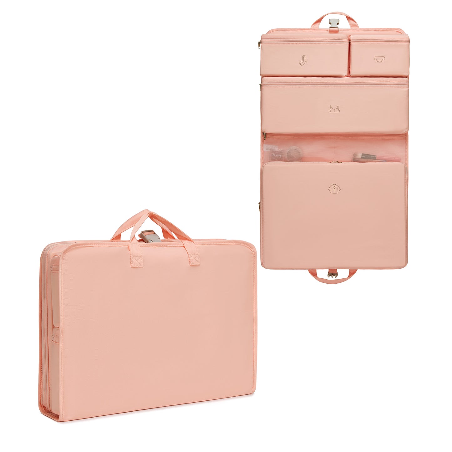 Kono 6-in-1 Hanging Travel Organiser Bag, Portable Foldable Packing Cubes Set with Trolley Sleeve (POK2523) - Pink