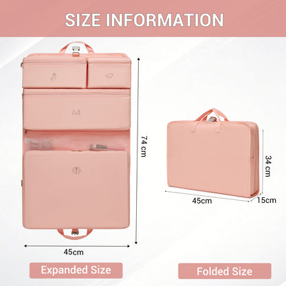 Kono 6-in-1 Hanging Travel Organiser Bag, Portable Foldable Packing Cubes Set with Trolley Sleeve (POK2523) - Pink