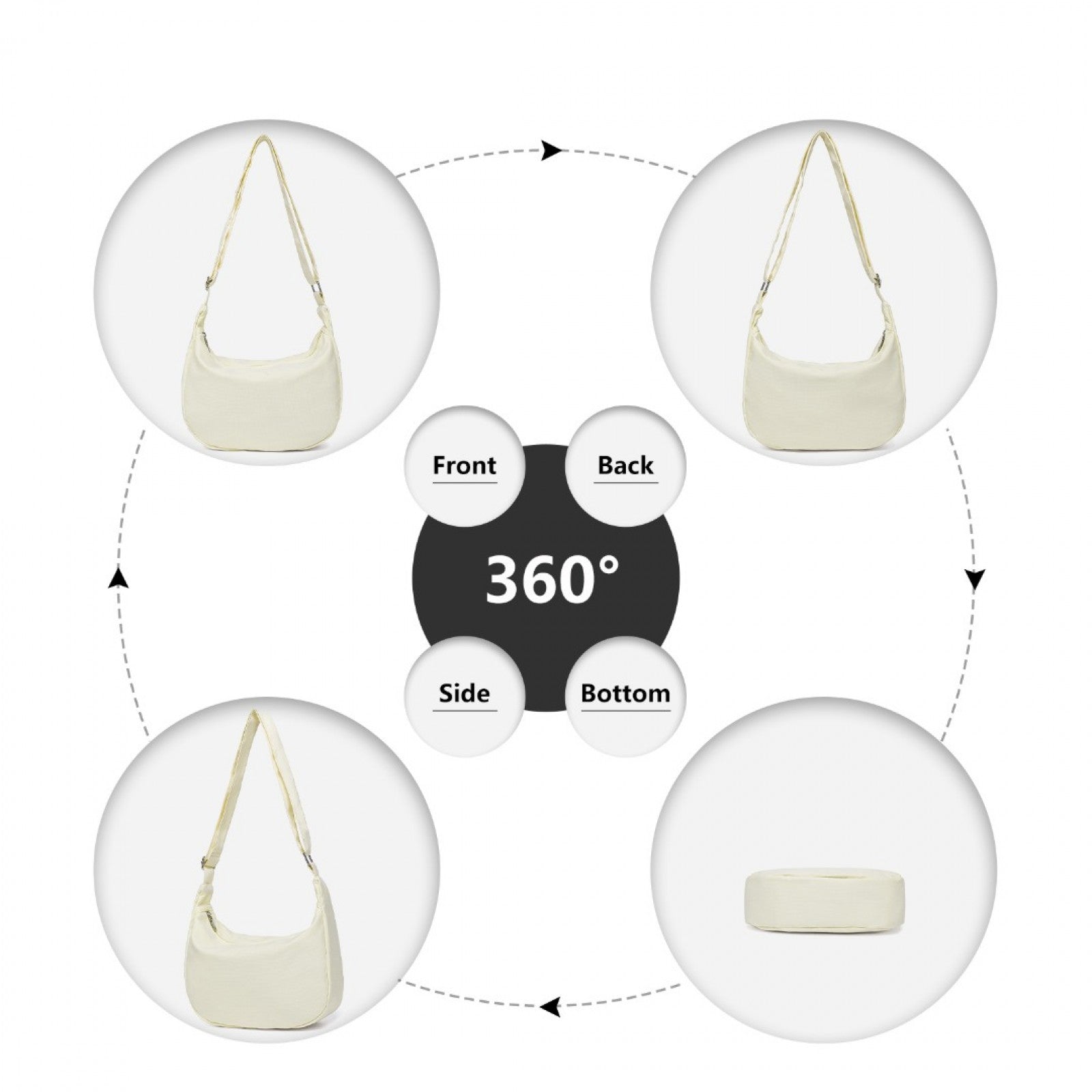 Water-resistant Portable Crescent Shoulder Cross Body Bag (S2314) - Beige