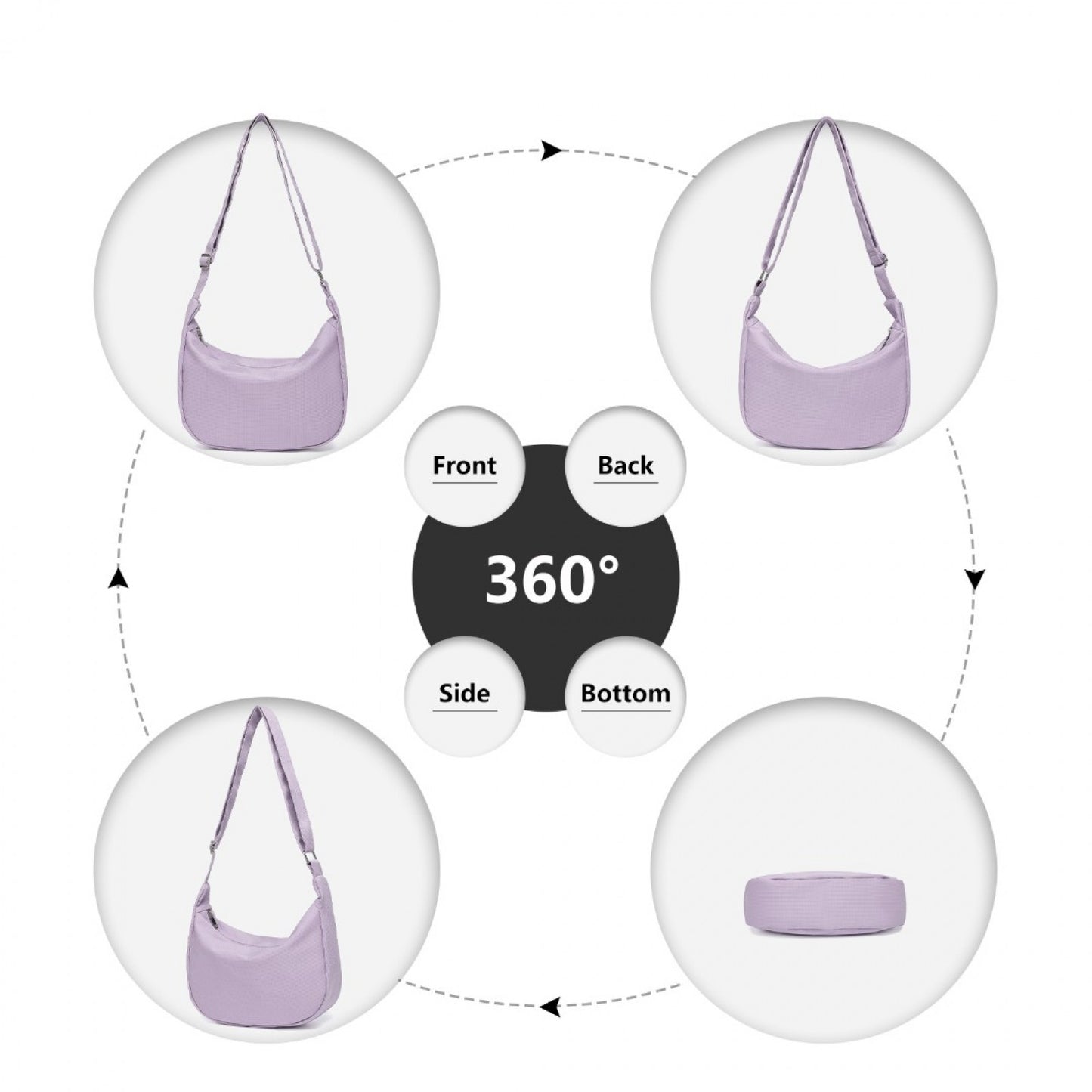 Water-resistant Portable Crescent Shoulder Cross Body Bag (S2314) - Purple