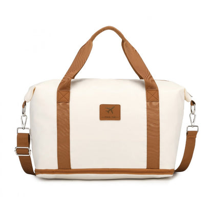 36L Expandable Water-Resistant Travel Tote Set with Cosmetic Pouch Versatile Carry-On Duffel Bag (S2366) - Beige & Brown