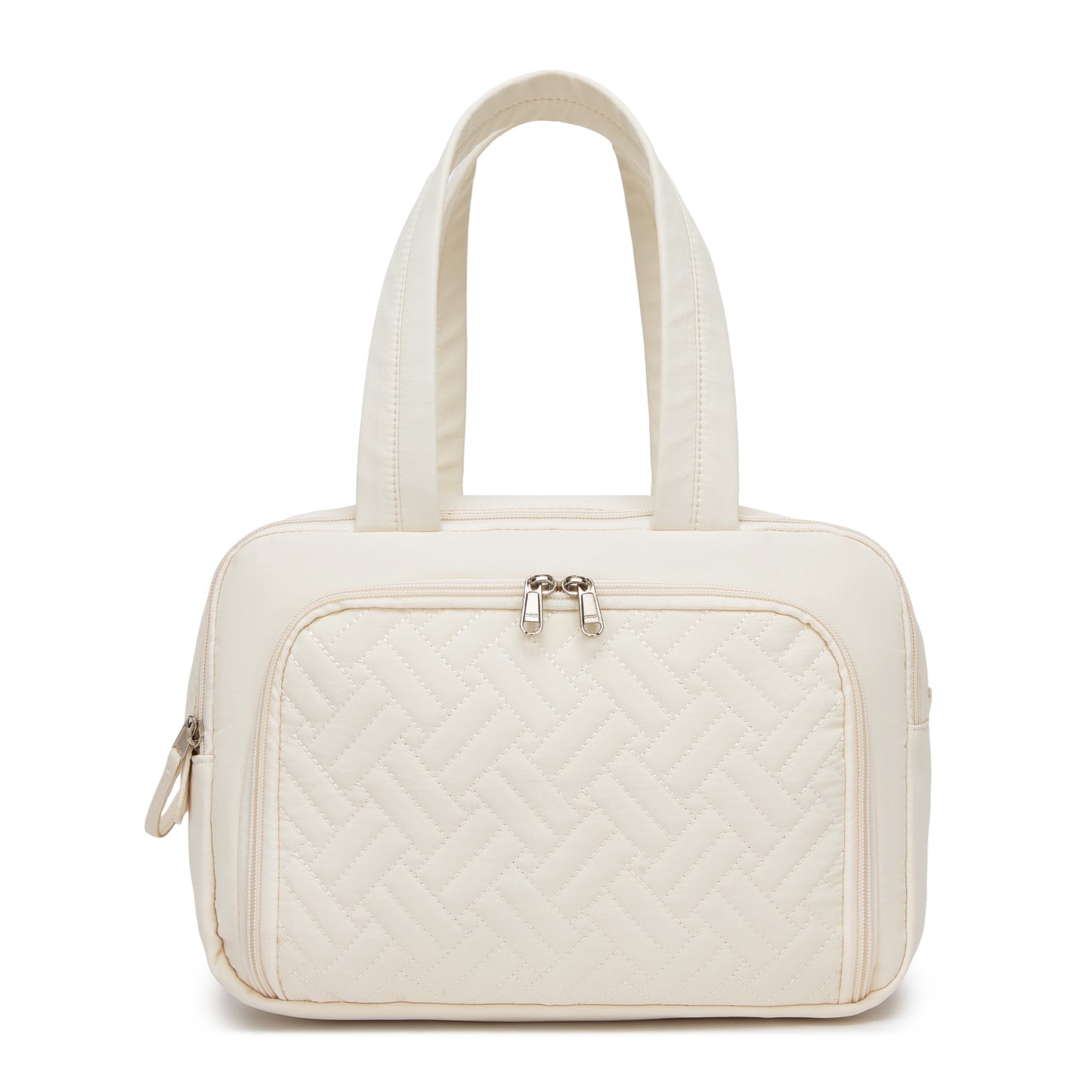 Kono Travel Quilted Toiletry Bag – Water-Resistant, Wet/Dry Pocket, Large 180° Opening for Easy Access (TOK2608) - Beige
