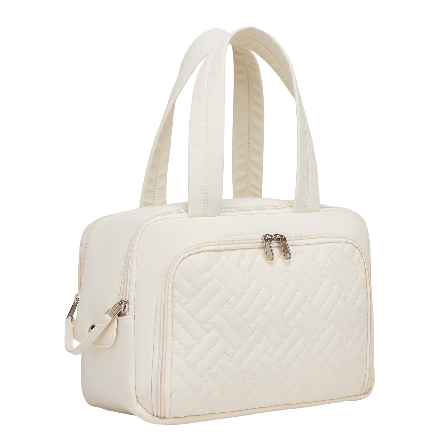 Kono Travel Quilted Toiletry Bag – Water-Resistant, Wet/Dry Pocket, Large 180° Opening for Easy Access (TOK2608) - Beige