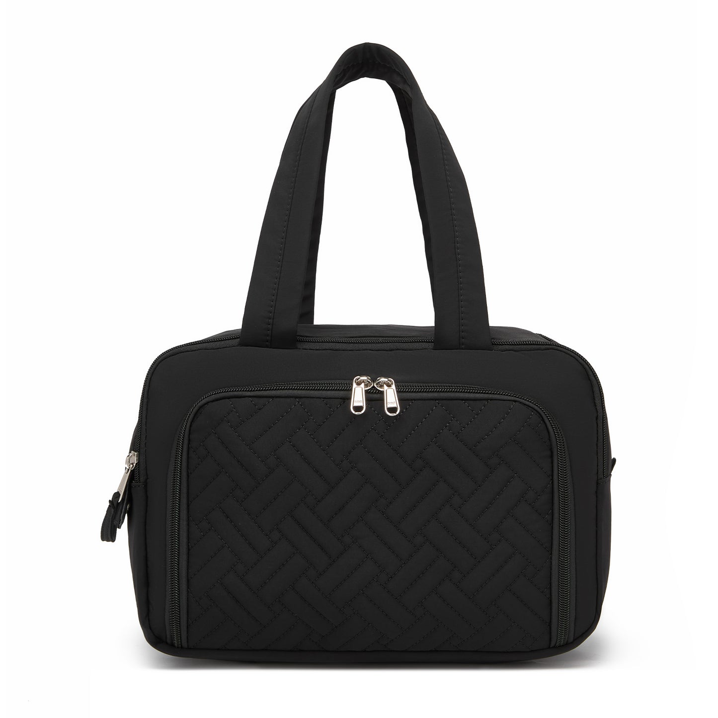 Kono Travel Quilted Toiletry Bag – Water-Resistant, Wet/Dry Pocket, Large 180° Opening for Easy Access (TOK2608) - Black