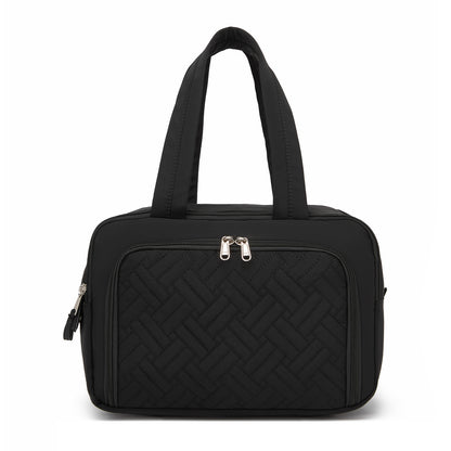 Kono Travel Quilted Toiletry Bag – Water-Resistant, Wet/Dry Pocket, Large 180° Opening for Easy Access (TOK2608) - Black