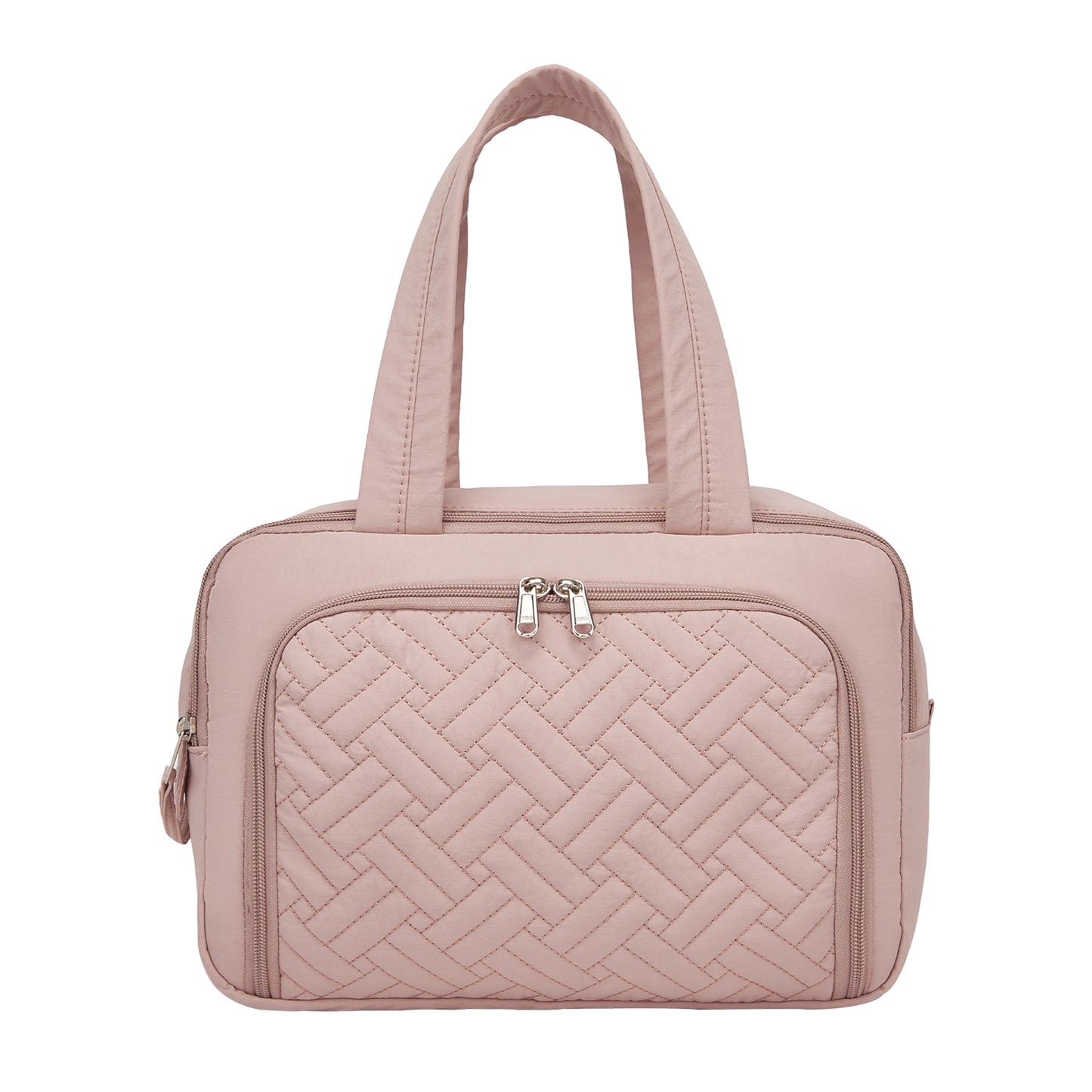 Kono Travel Quilted Toiletry Bag – Water-Resistant, Wet/Dry Pocket, Large 180° Opening for Easy Access (TOK2608) - Nude