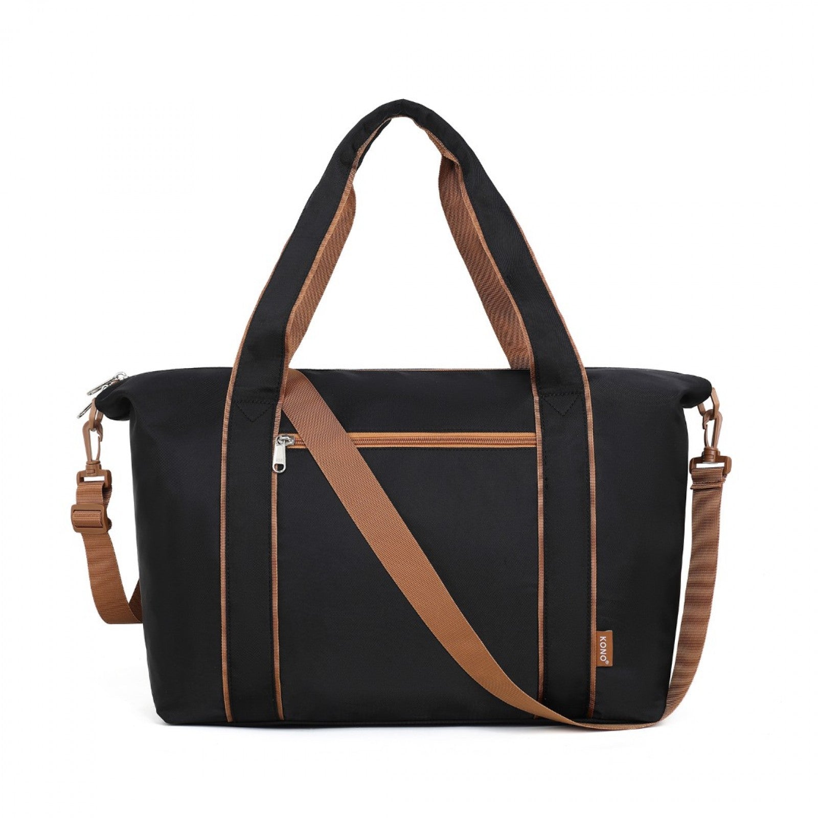Kono Lightweight Waterproof Weekender Tote Bag Foldable Cabin Flight Duffel Ideal for Underseat Carry-On Travel (TVK2420) - Black & Brown