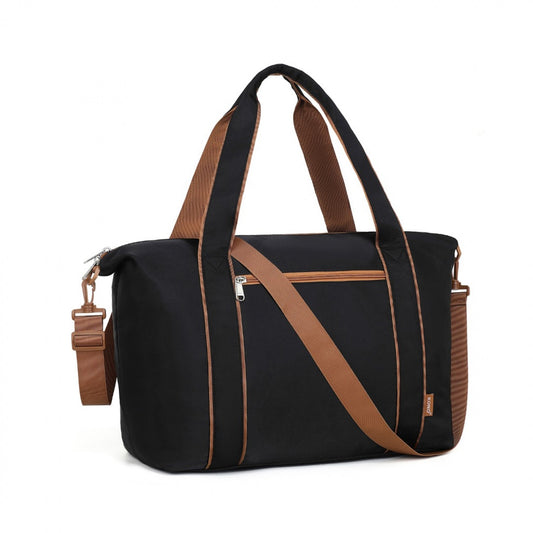 Kono Lightweight Waterproof Weekender Tote Bag Foldable Cabin Flight Duffel Ideal for Underseat Carry-On Travel (TVK2420) - Black & Brown