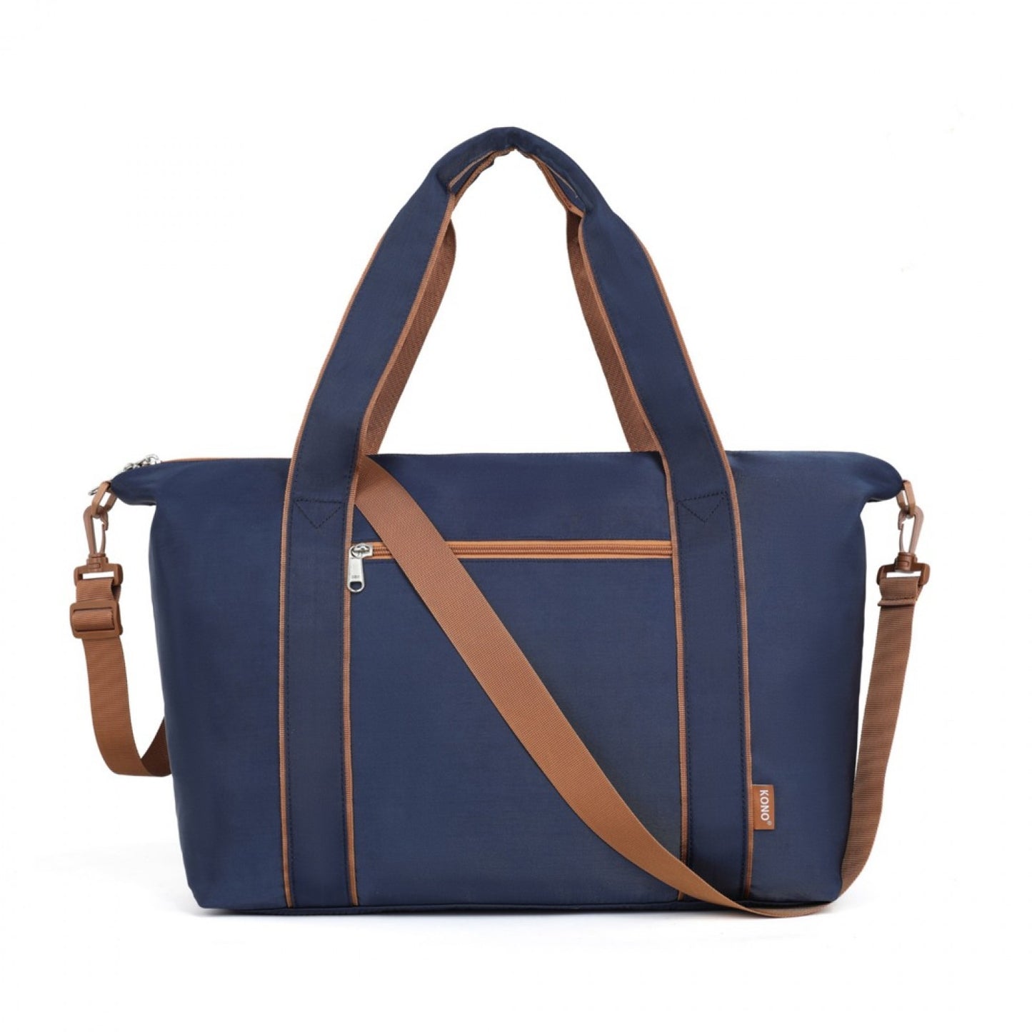 Kono Lightweight Waterproof Weekender Tote Bag Foldable Cabin Flight Duffel Ideal for Underseat Carry-On Travel (TVK2420) - Navy & Brown