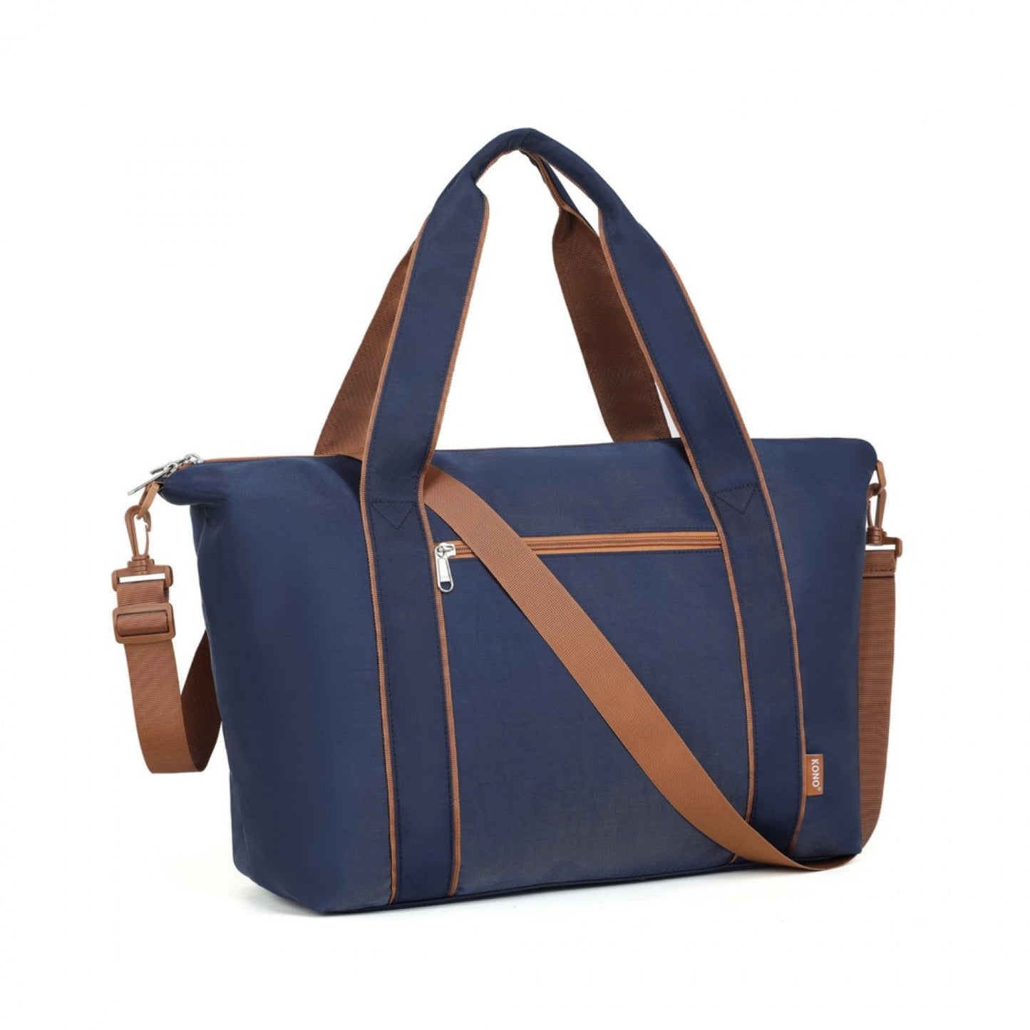 Kono Lightweight Waterproof Weekender Tote Bag Foldable Cabin Flight Duffel Ideal for Underseat Carry-On Travel (TVK2420) - Navy & Brown