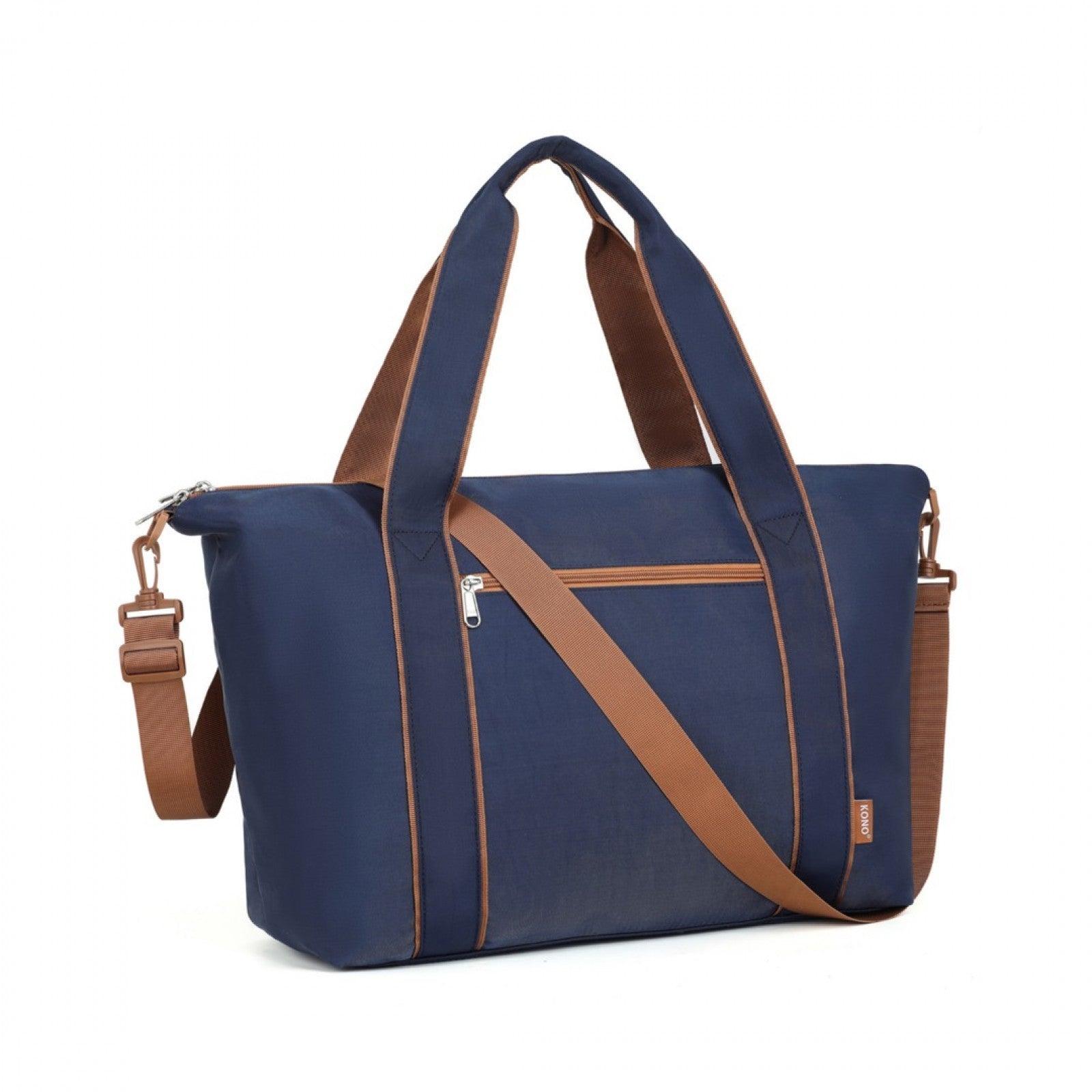 Kono Lightweight Waterproof Weekender Tote Bag Foldable Cabin Flight Duffel Ideal for Underseat Carry-On Travel (TVK2420) - Navy & Brown