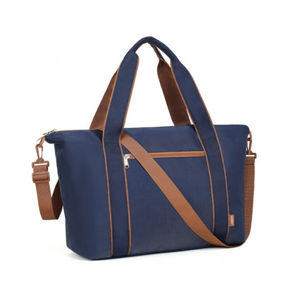 Kono Lightweight Waterproof Weekender Tote Bag Foldable Cabin Flight Duffel Ideal for Underseat Carry-On Travel (TVK2420) - Navy & Brown