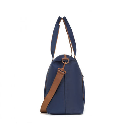 Kono Lightweight Waterproof Weekender Tote Bag Foldable Cabin Flight Duffel Ideal for Underseat Carry-On Travel (TVK2420) - Navy & Brown