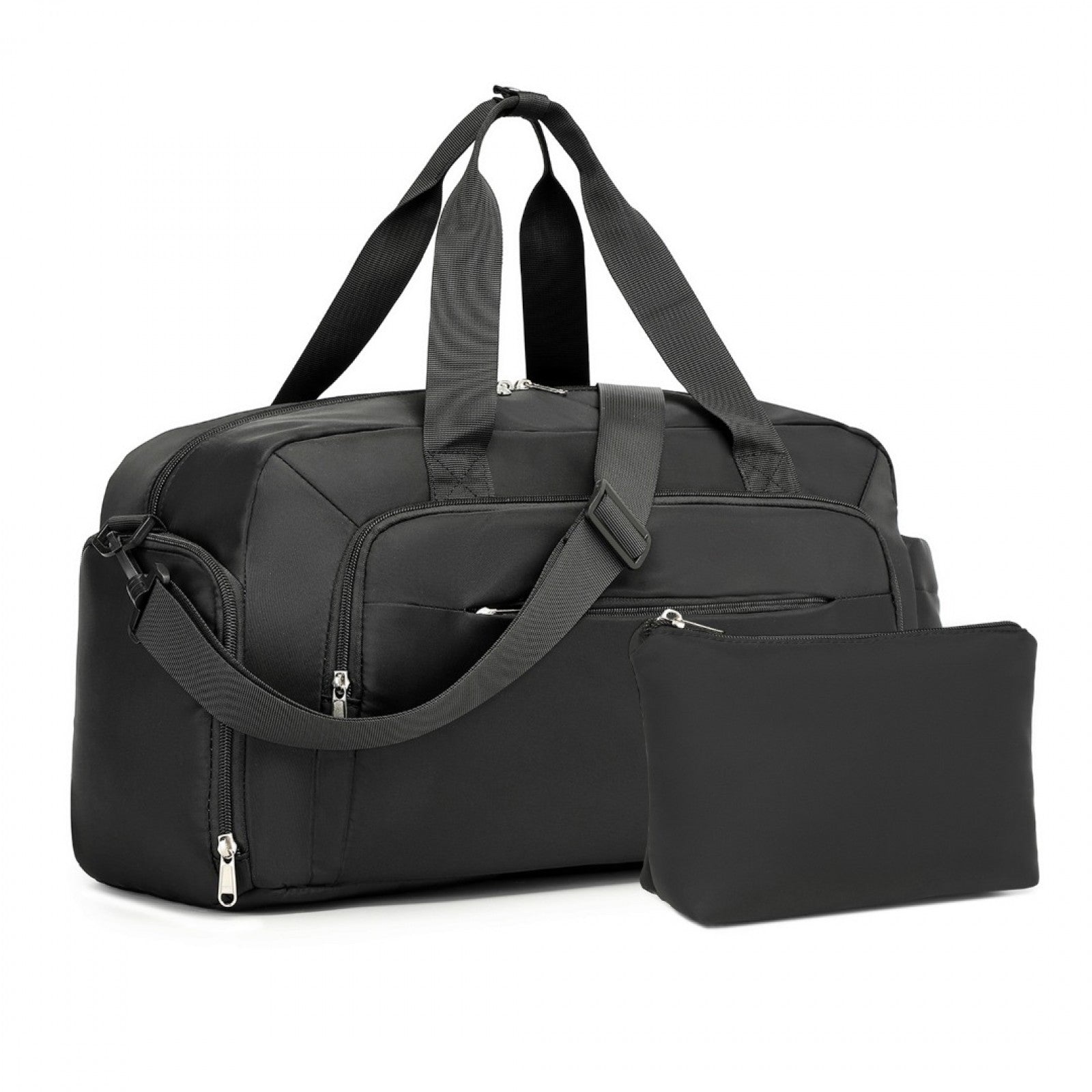 Kono Versatile Multi-Compartment Travel Weekend Bag Two-Piece Set with Shoe Compartment and Cosmetic Pouch (TVK2429) - Black