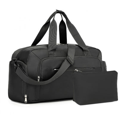 Kono Versatile Multi-Compartment Travel Weekend Bag Two-Piece Set with Shoe Compartment and Cosmetic Pouch (TVK2429) - Black