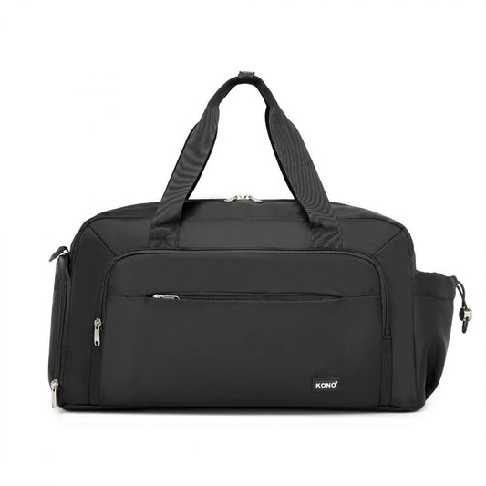Kono Versatile Multi-Compartment Travel Weekend Bag Two-Piece Set with Shoe Compartment and Cosmetic Pouch (TVK2429) - Black