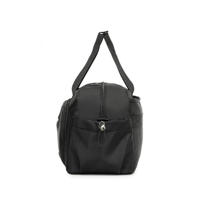 Kono Versatile Multi-Compartment Travel Weekend Bag Two-Piece Set with Shoe Compartment and Cosmetic Pouch (TVK2429) - Black
