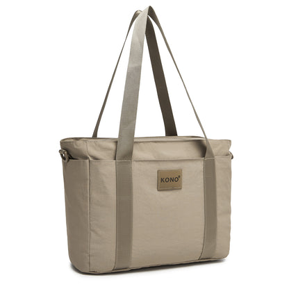 Kono Comfortable and Easy-Carry Large-Capacity Travel Tote with Laptop Sleeve, Trolley Sleeve and Crossbody Strap (TVK2515) - Khaki