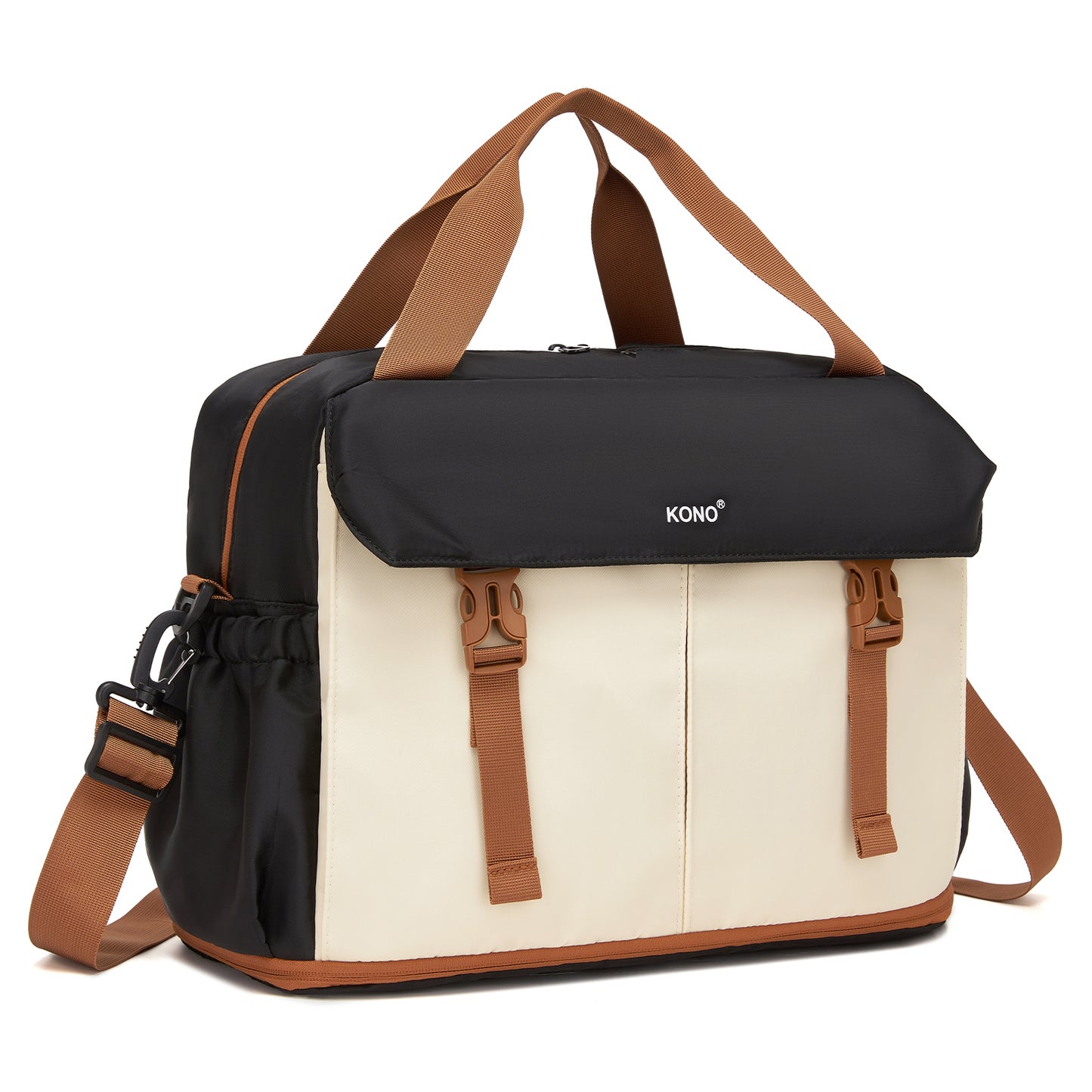 Kono Expandable Cabin Travel Bag 40×30×20cm - Large Capacity, Water-Resistant, Multi-Compartment Weekend & Carry-On Tote (TVK2613) - Black & Beige