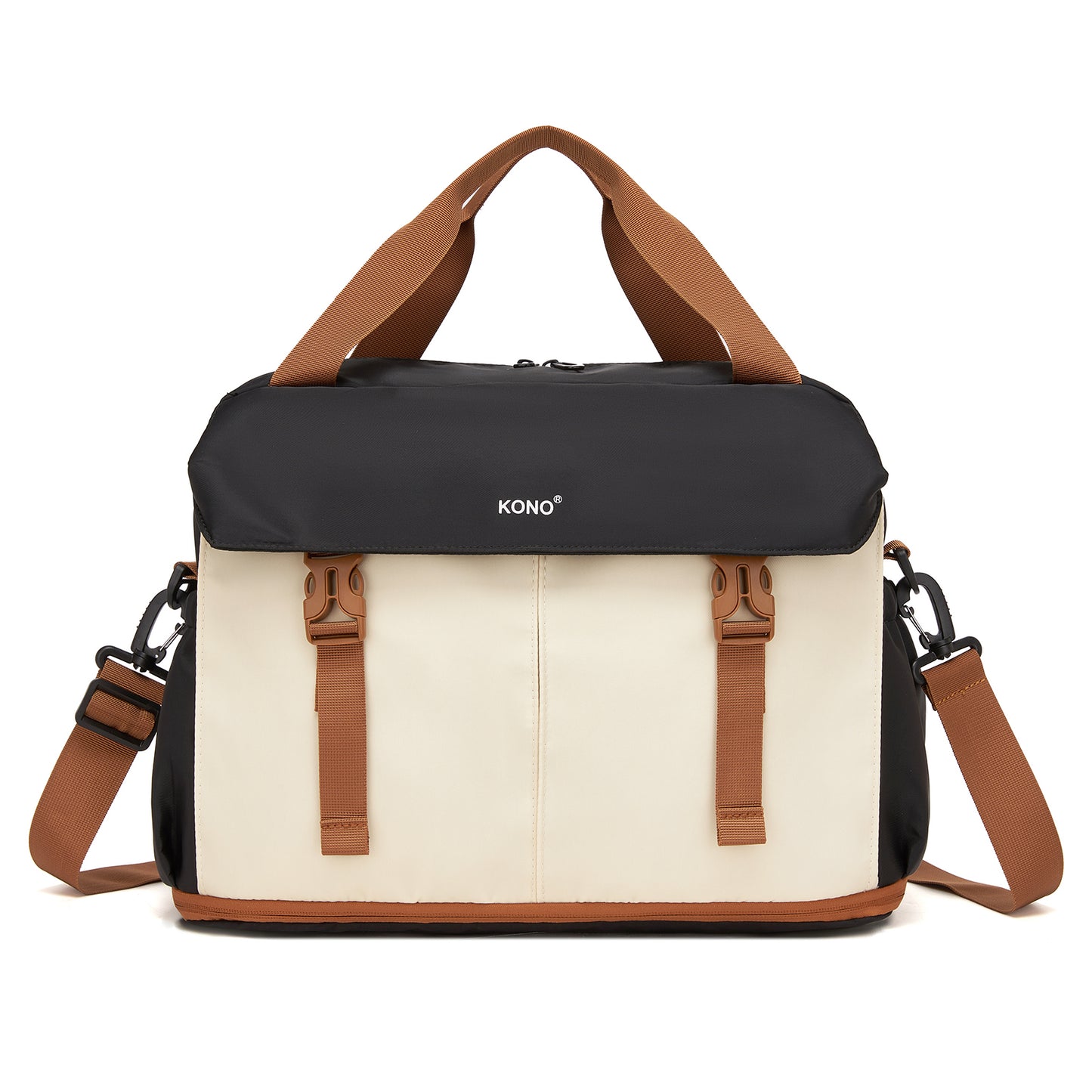 Kono Expandable Cabin Travel Bag 40×30×20cm - Large Capacity, Water-Resistant, Multi-Compartment Weekend & Carry-On Tote (TVK2613) - Black & Beige