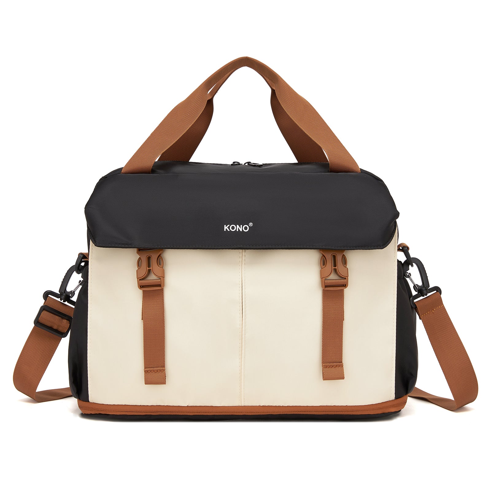 Kono Expandable Cabin Travel Bag 40×30×20cm - Large Capacity, Water-Resistant, Multi-Compartment Weekend & Carry-On Tote (TVK2613) - Black & Beige