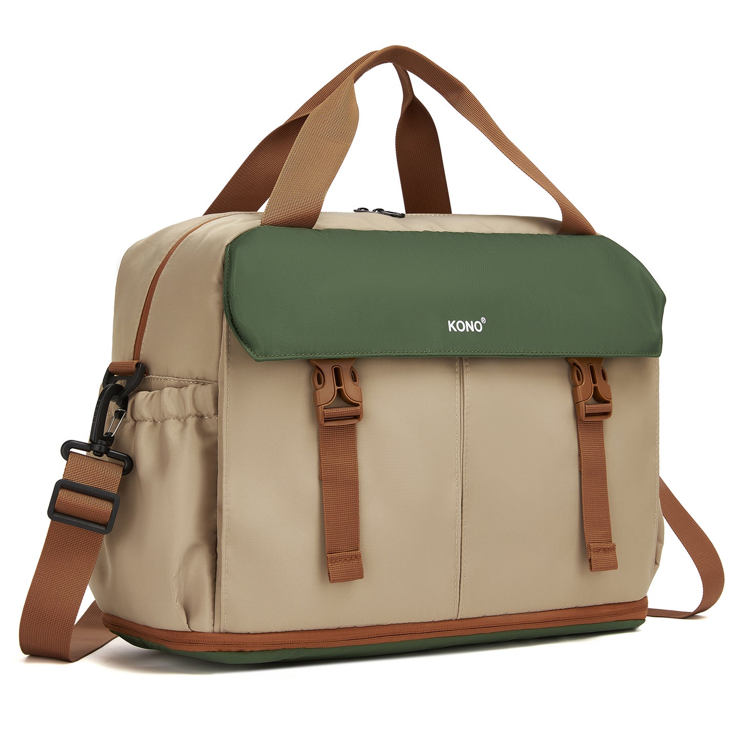 Kono Expandable Cabin Travel Bag 40×30×20cm - Large Capacity, Water-Resistant, Multi-Compartment Weekend & Carry-On Tote (TVK2613) - Khaki & Green