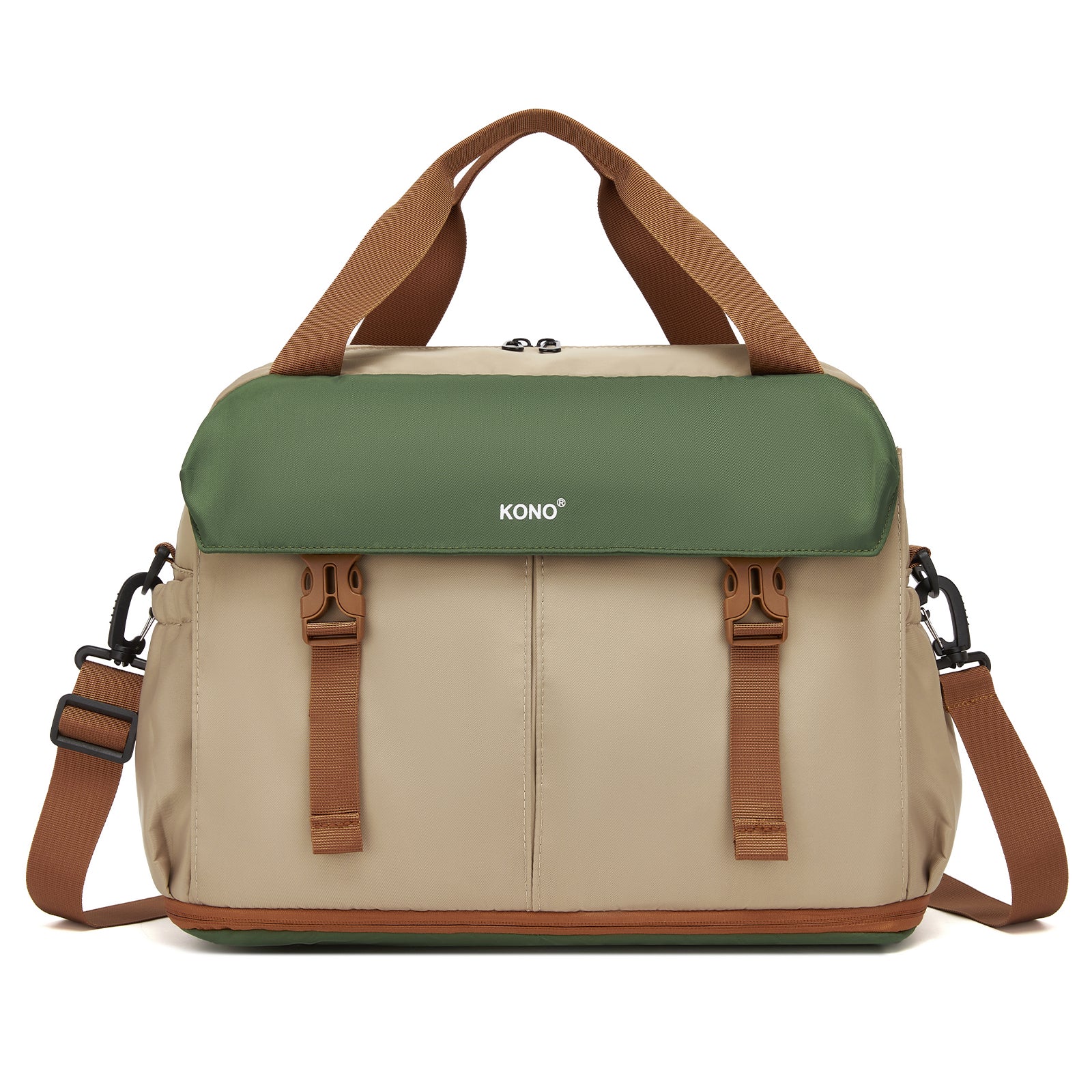 Kono Expandable Cabin Travel Bag 40×30×20cm - Large Capacity, Water-Resistant, Multi-Compartment Weekend & Carry-On Tote (TVK2613) - Khaki & Green