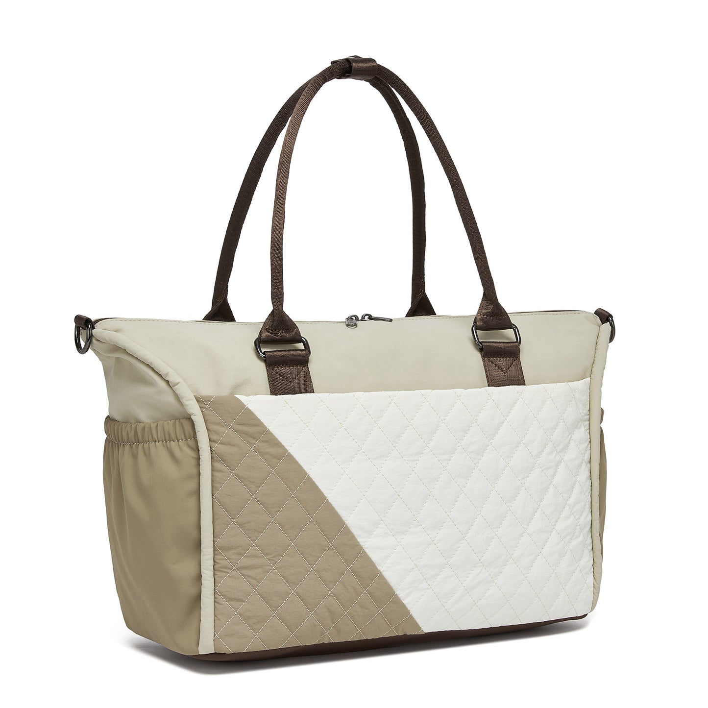 Miss Lulu Stylish Quilted Color-Blocked Cabin Travel Bag with Dry-wet separation compartment & Trolley Sleeve (TVM2520) - Khaki & Beige