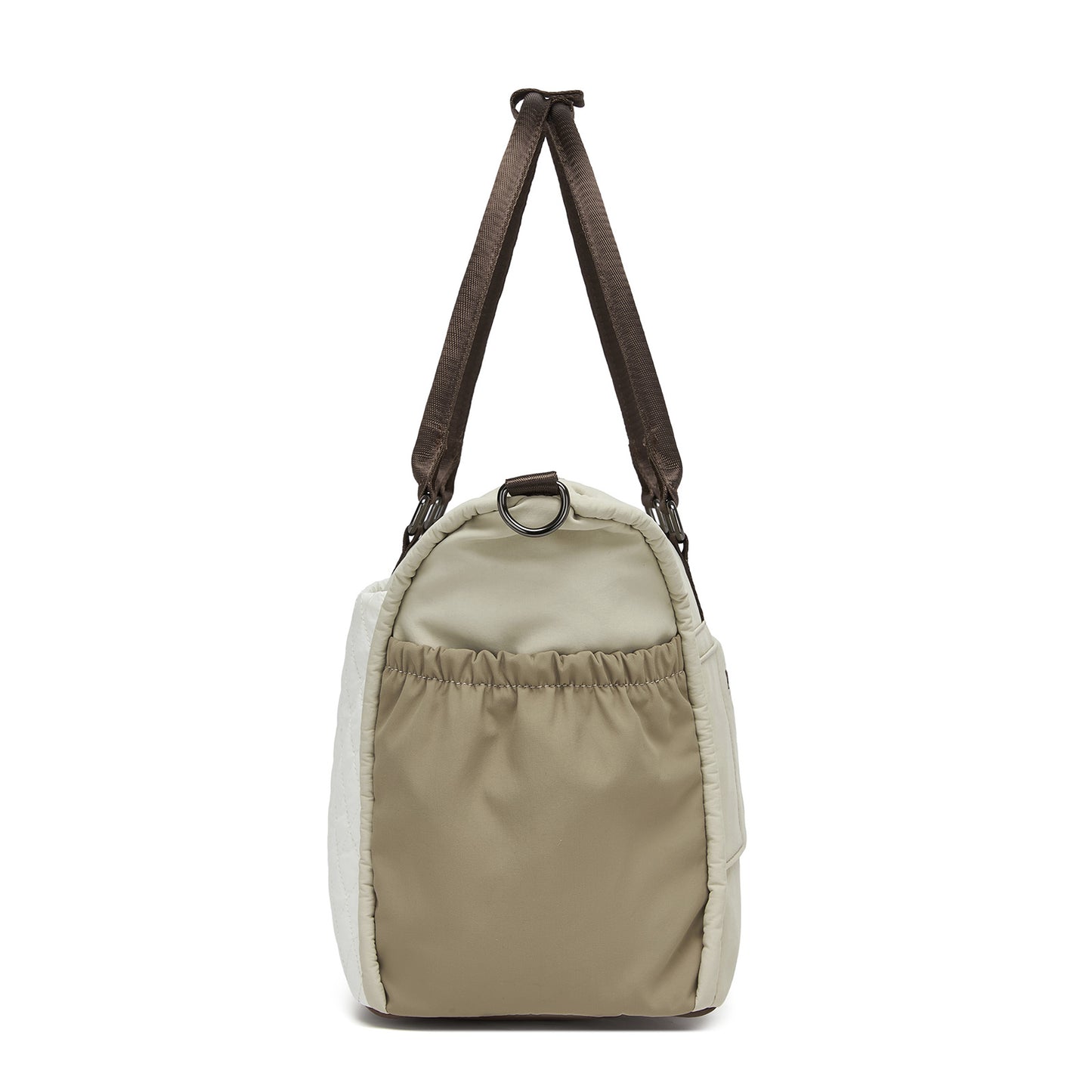 Miss Lulu Stylish Quilted Color-Blocked Cabin Travel Bag with Dry-wet separation compartment & Trolley Sleeve (TVM2520) - Khaki & Beige