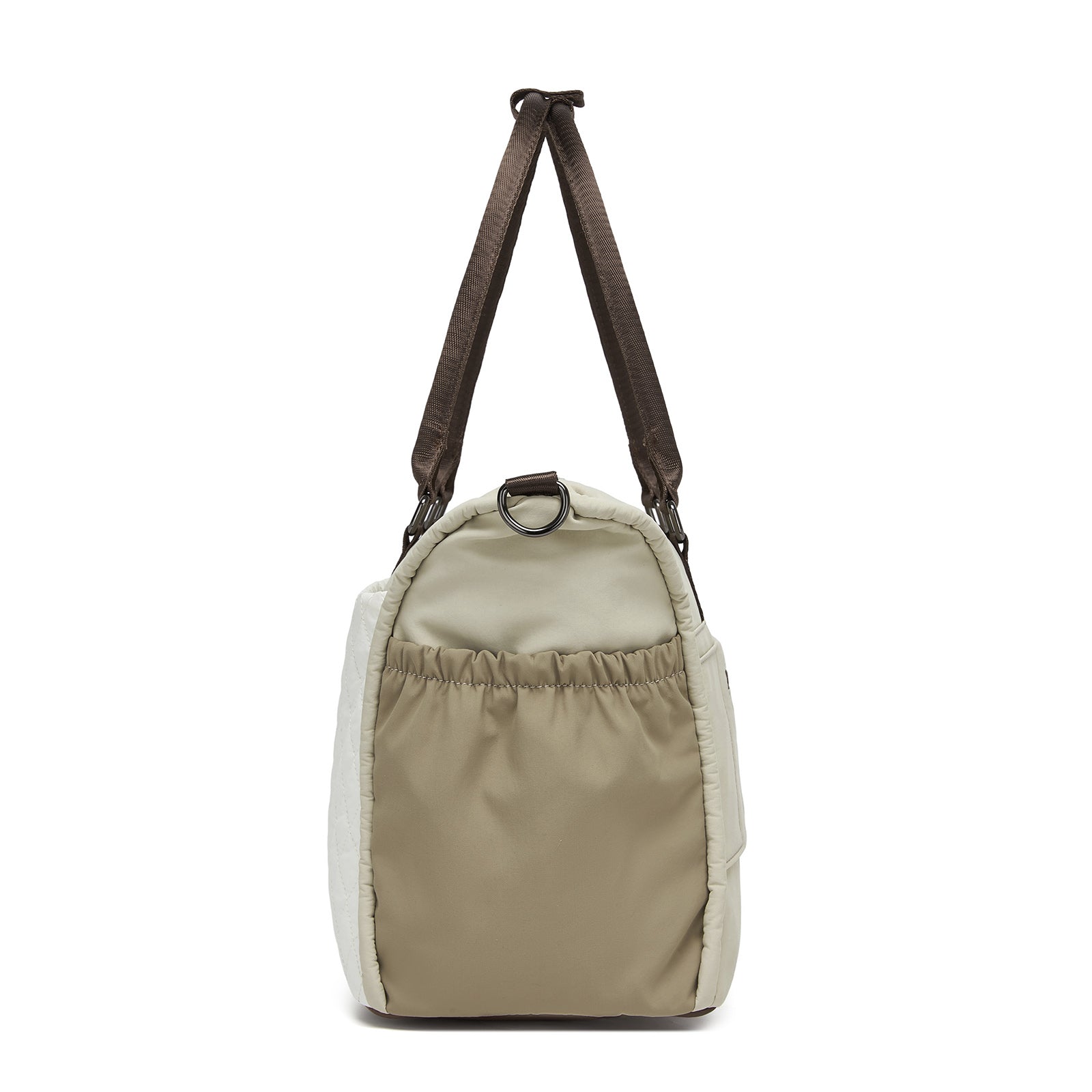 Miss Lulu Stylish Quilted Color-Blocked Cabin Travel Bag with Dry-wet separation compartment & Trolley Sleeve (TVM2520) - Khaki & Beige